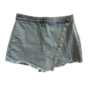 Y2K Denim Skort SO Button Front Raw Hem Juniors 13 Preppy Retro